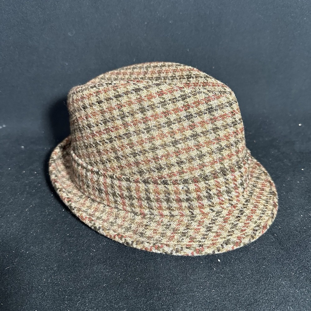 LL Bean Vintage Brown Fedora Made In USA Houndstooth Pattern 1960s